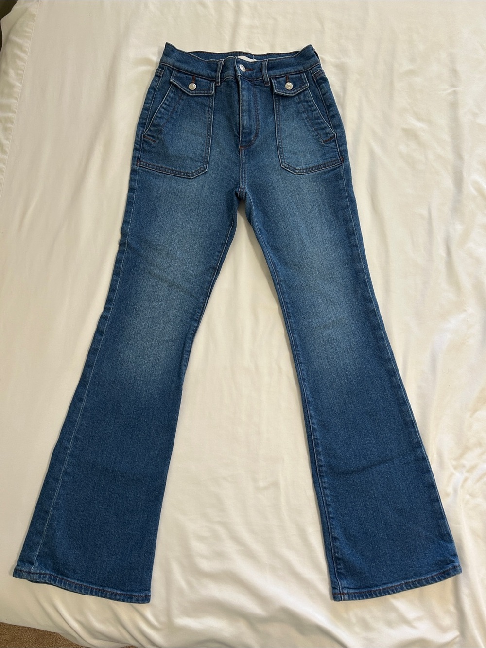 LOFT Dark Blue Flared Wide Leg Jeans
